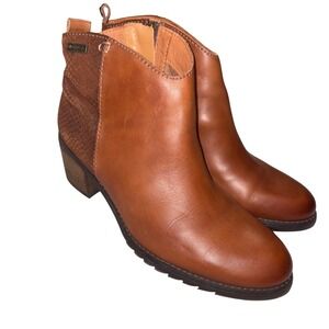 Pikolinos Tan Leather Snake Embossed Ankle Boots Made in Spain Side Zip EU39 US8
